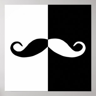 Póster Bigote mitad negro y blanco