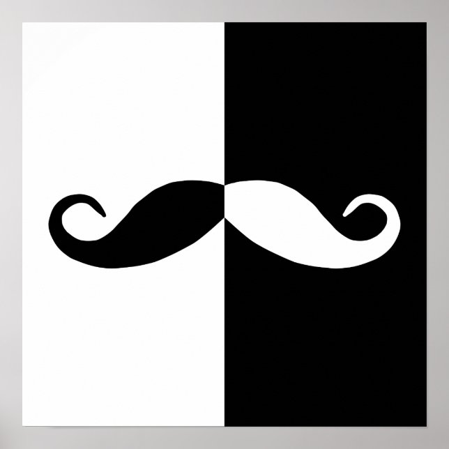 Póster Bigote mitad negro y blanco (Frente)