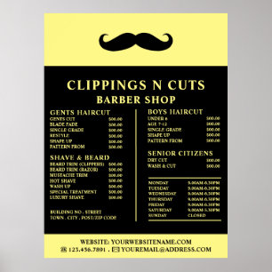 Póster Bigote Negro, Lista de Precios de Barbería de Homb