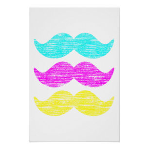 Póster Bigotes CMY (estilo de letra relieve)