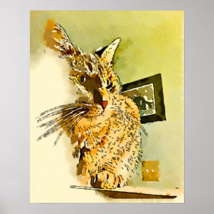 Póster Bigotes de Gatito Corazón Nariz Acuarela