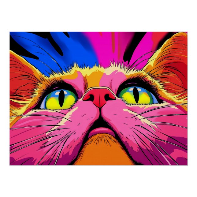 Póster Bigotes de Neón: La Visión Intensa de un Gato (Anverso)