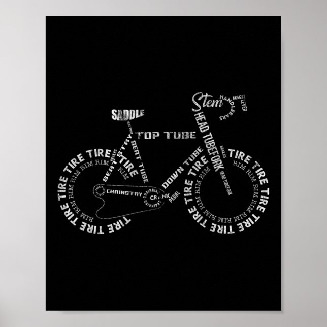 Póster Bike Bicycle Parts Biking Cycling Bike Rider Cycli (Frente)