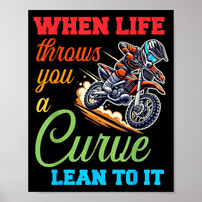 Póster Biker Motorcycle Lover When Life Throws You A Curv (Frente)