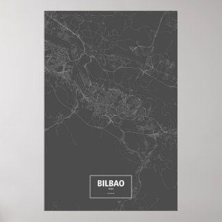 Póster Bilbao, España (blanco sobre negro)