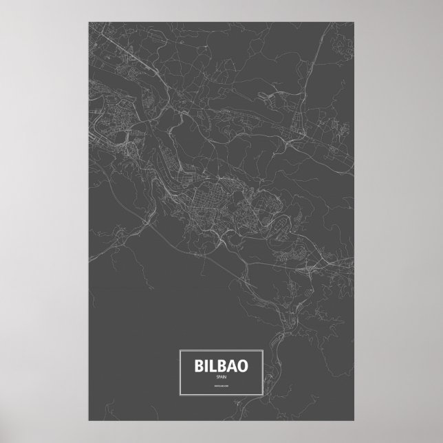 Póster Bilbao, España (blanco sobre negro) (Frente)