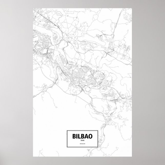 Póster Bilbao, España (negro sobre blanco) (Frente)