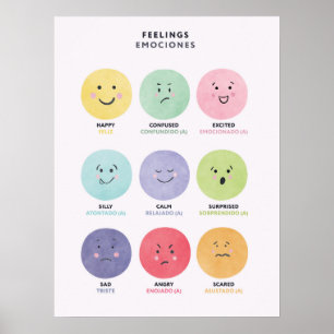 Póster bilingüe de sentimientos en español para ni