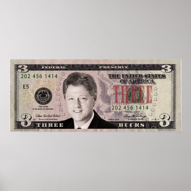 Póster Bill Clinton Poster $3 Bill (Frente)