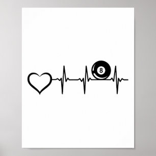 Póster Billar de billar de 8 balones - Corazón latido de 