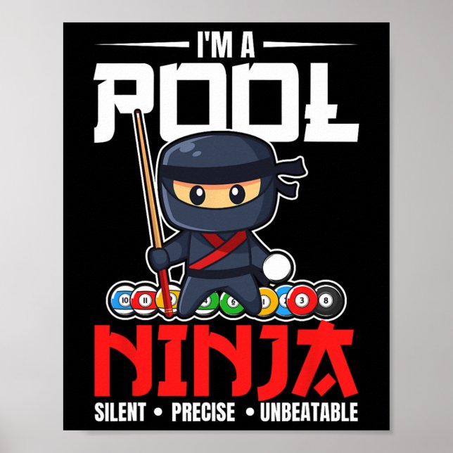 Póster Billar Pool Ninja 8 Ball Funny Hombres Niños Bi (Frente)