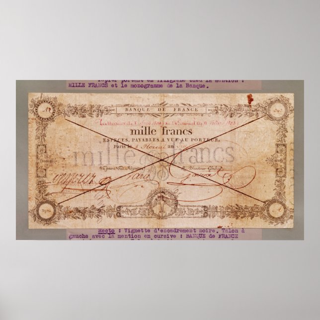 Póster Billete de 1000 francos de 8 floreal, An X (Frente)