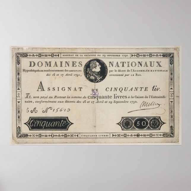 Póster Billete de 50 livres, 29 de octubre de 1790 (Frente)