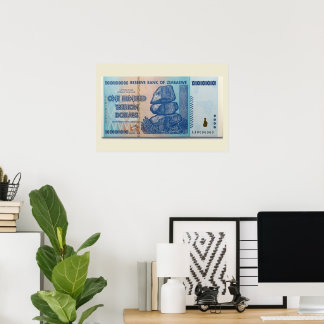 Póster Billete de un billón de dólares de Zimbabue
