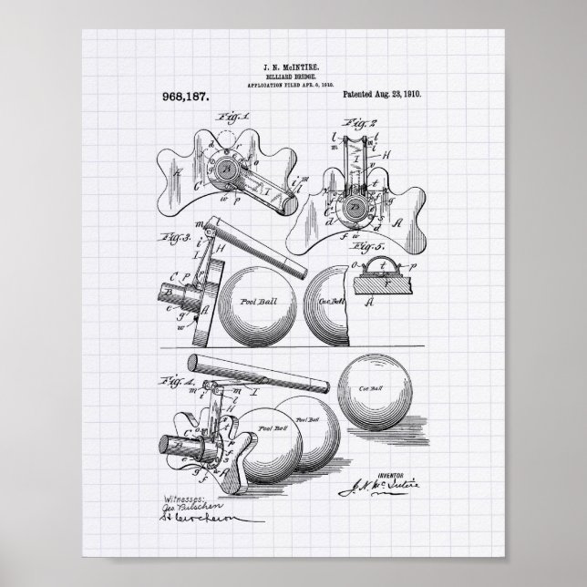 Póster Billiard Bridge 1910 Patent Art - Lining Peper (Frente)