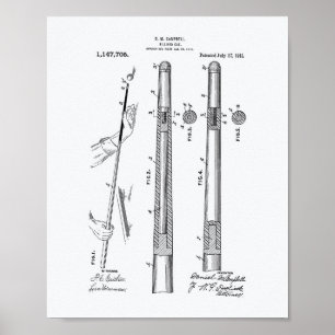Póster Billiard Cue 1915 Patent Art - Libro Blanco
