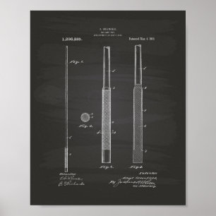 Póster Billiard Cue 1919 Patent Art - Chalkboard