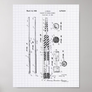 Póster Billiard Cue Handle 1968 Patent Art - Lining Peper