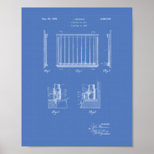 Póster Billiard Cue Lock 1949 Patent Art - Blueprint