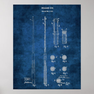 Póster Billiard Cue Patent Blueprint no. 4 Pool Room Art