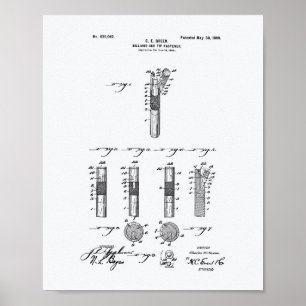 Póster Billiard Cue Tip 1899 Patent Art - Libro Blanco