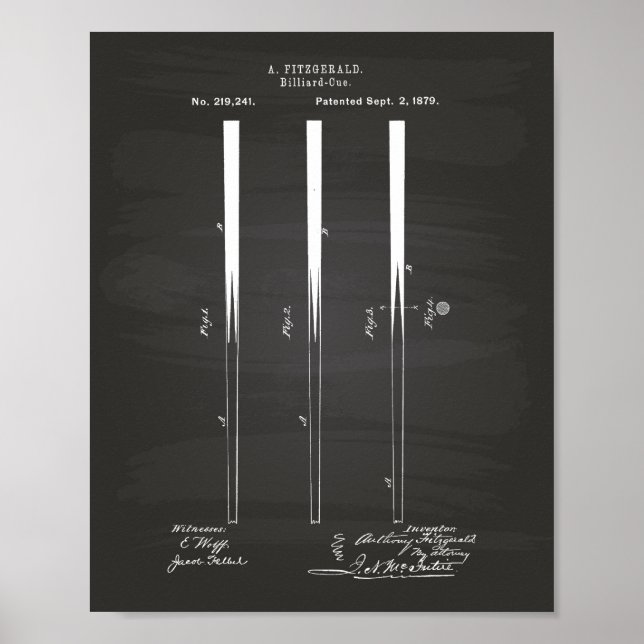 Póster Billiard Cues 1879 Patent Art - Chalkboard (Frente)