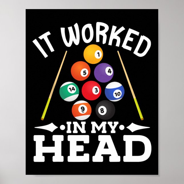 Póster Billiard Funcionó En Mi Piscina Cabeza Billiards P (Frente)