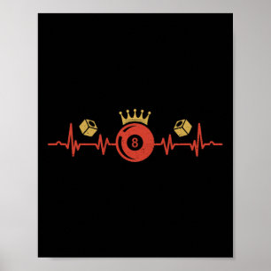 Póster Billiard Heartbeat 8 Ball Pool Player Billiard Sh
