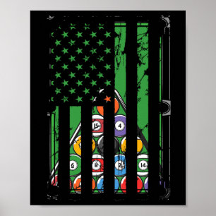 Póster Billiard Rack Usa Bandera Estadounidense Billiards