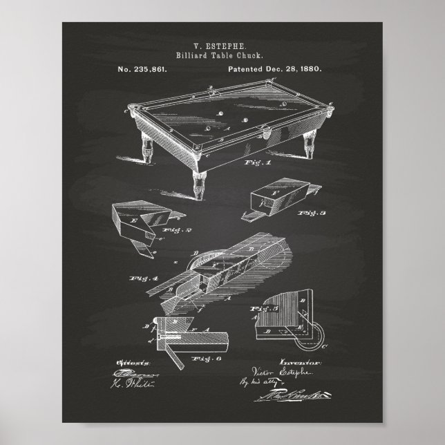 Póster Billiard Table 1880 Patent Art Chalkboard (Frente)