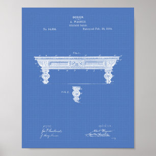 Póster Billiard Table 1884 Patent Art - Blueprint