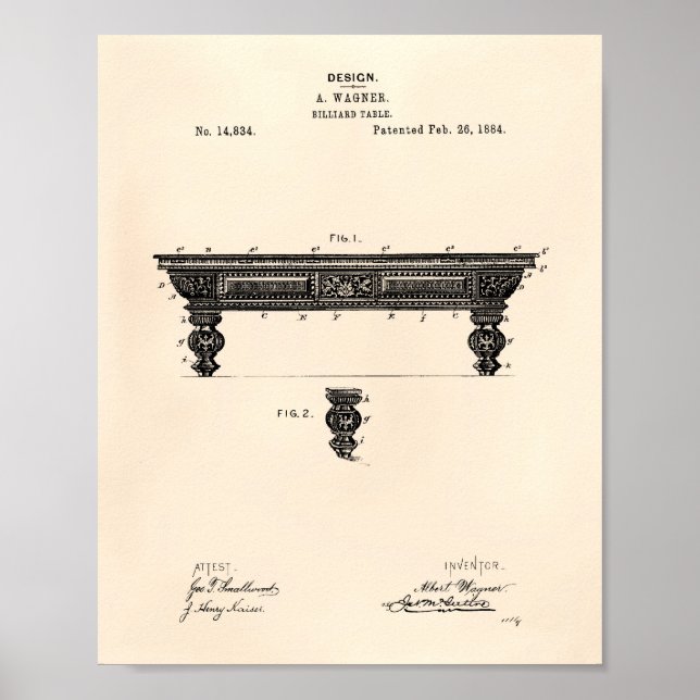 Póster Billiard Table 1884 Patent Art - Old Peper (Frente)