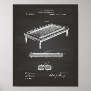 Póster Billiard Table 1887 Patent Art - Chalkboard