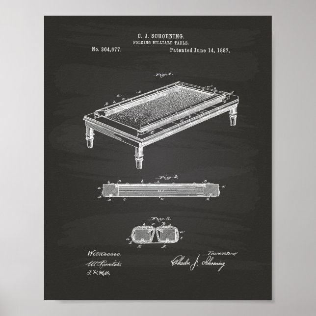 Póster Billiard Table 1887 Patent Art - Chalkboard (Frente)
