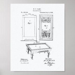 Póster Billiard Table 1888 Patent Art - Libro Blanco