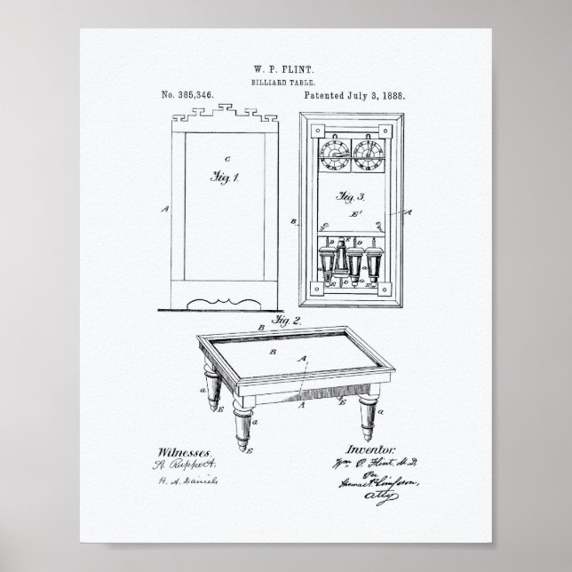 Póster Billiard Table 1888 Patent Art - Libro Blanco (Frente)
