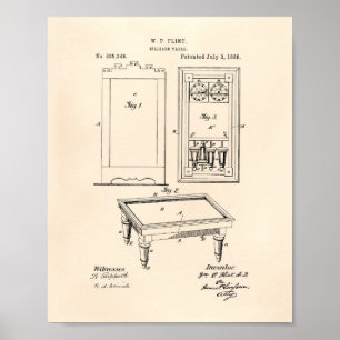 Póster Billiard Table 1888 Patent Art - Old Peper