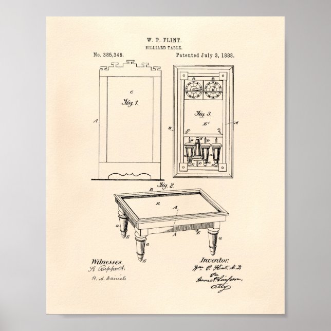 Póster Billiard Table 1888 Patent Art - Old Peper (Frente)