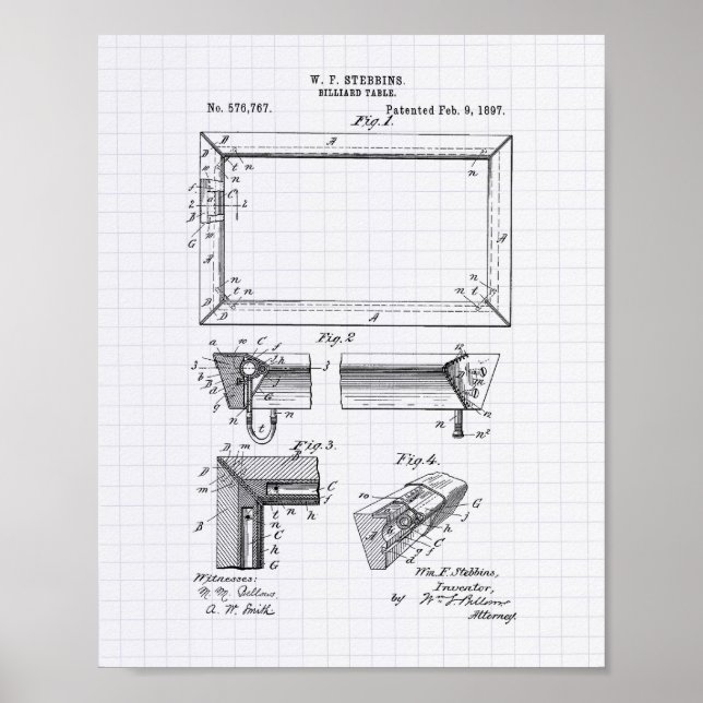Póster Billiard Table 1897 Patent Art - Lining Peper (Frente)