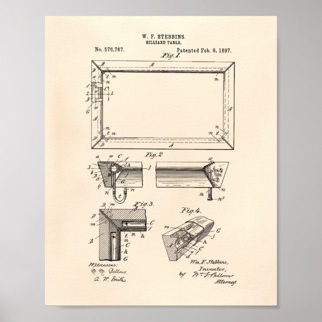 Póster Billiard Table 1897 Patent Art - Old Peper (Frente)