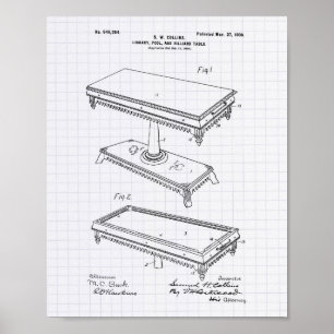 Póster Billiard Table 1900 Patent Art - Lining Peper