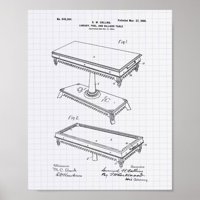 Póster Billiard Table 1900 Patent Art - Lining Peper (Frente)