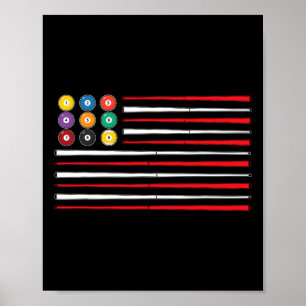 Póster Billiards American Flag Club Pool Billiard Player