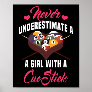 Póster Billiards Chica Player Table Snooker Pyramid Billi