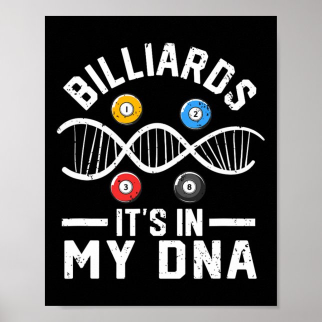 Póster Billiards It In My Dna Funny Pool Billiard Player (Frente)