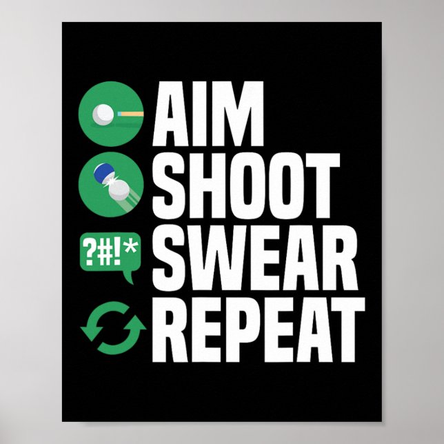 Póster Billiards Pool Aim Shoot Swear Funny (Frente)