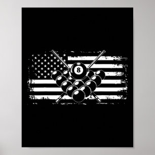 Póster Billiards Pool Billiards American Flag Gift