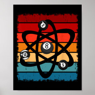 Póster Billiards Pool Hall Sport Átomo Ciencia Vintage Re