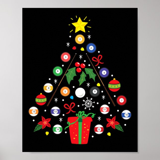 Póster Billiards Pool Player Christmas Ornamen Tree Funn (Frente)