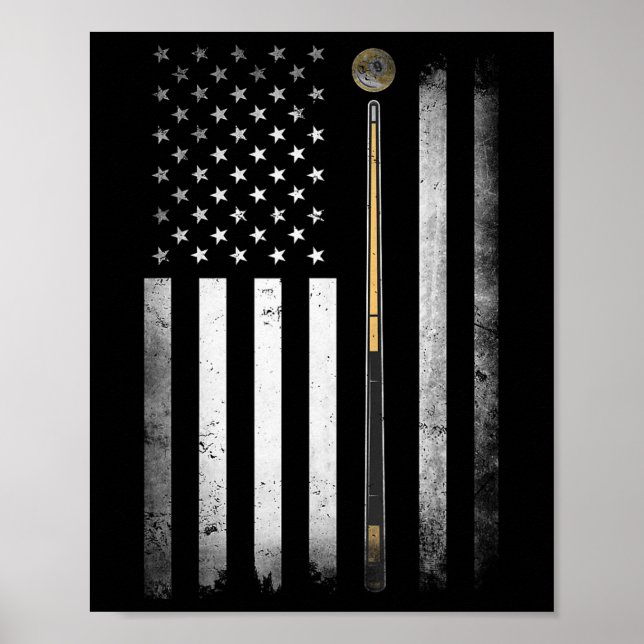 Póster Billiards Pool Player Table Usa Bandera Estadounid (Frente)